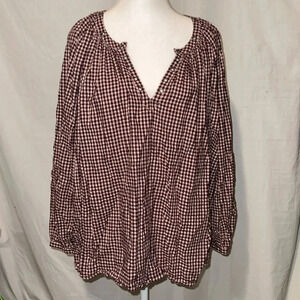 oversized medium Aerie maroon gingham plaid checkered long sleeve top